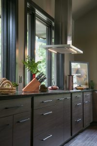 Contemporary kitchen cabinets Plato Woodwork dark finish stainless steel range hood jpg