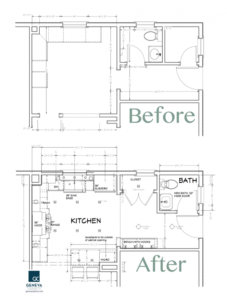 Kitchen Remodel floor plan before and after by Geneva Cabinet Company ...