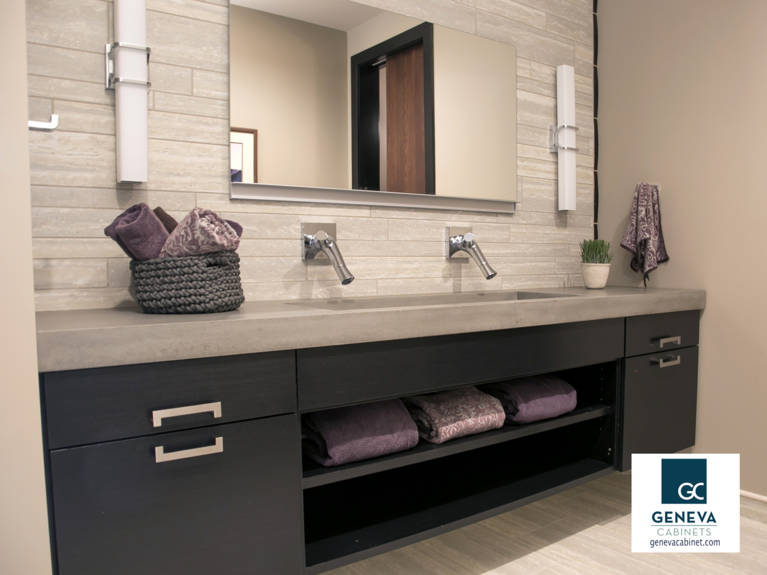 Bathroom cabinetry sleek modern dark stained finish