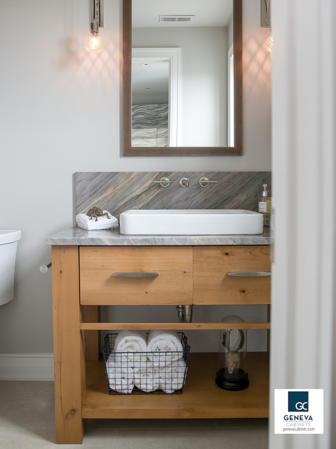 open shelf cabinet bathroom