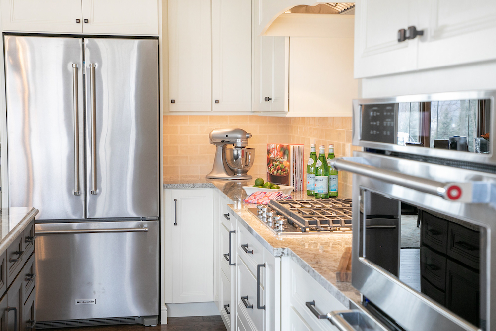 before and after cabinetry with countertop organization