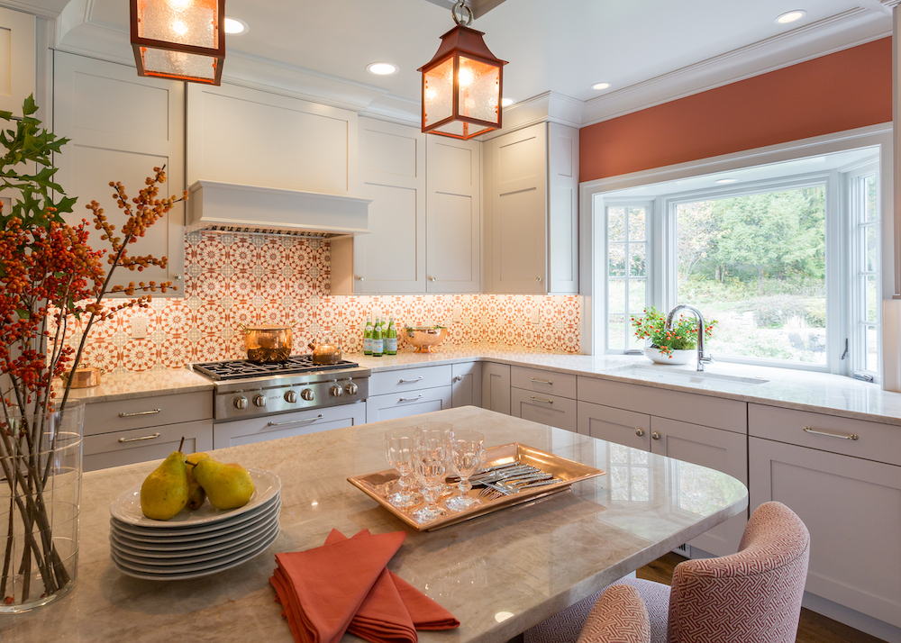 coral concrete tiles Kitchen island countertop Drake Interior Design Vicky photograph 