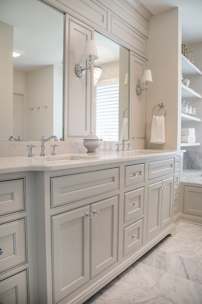 shiloh cabinetry repose grey Definite Quartz Viareggio master bath ...