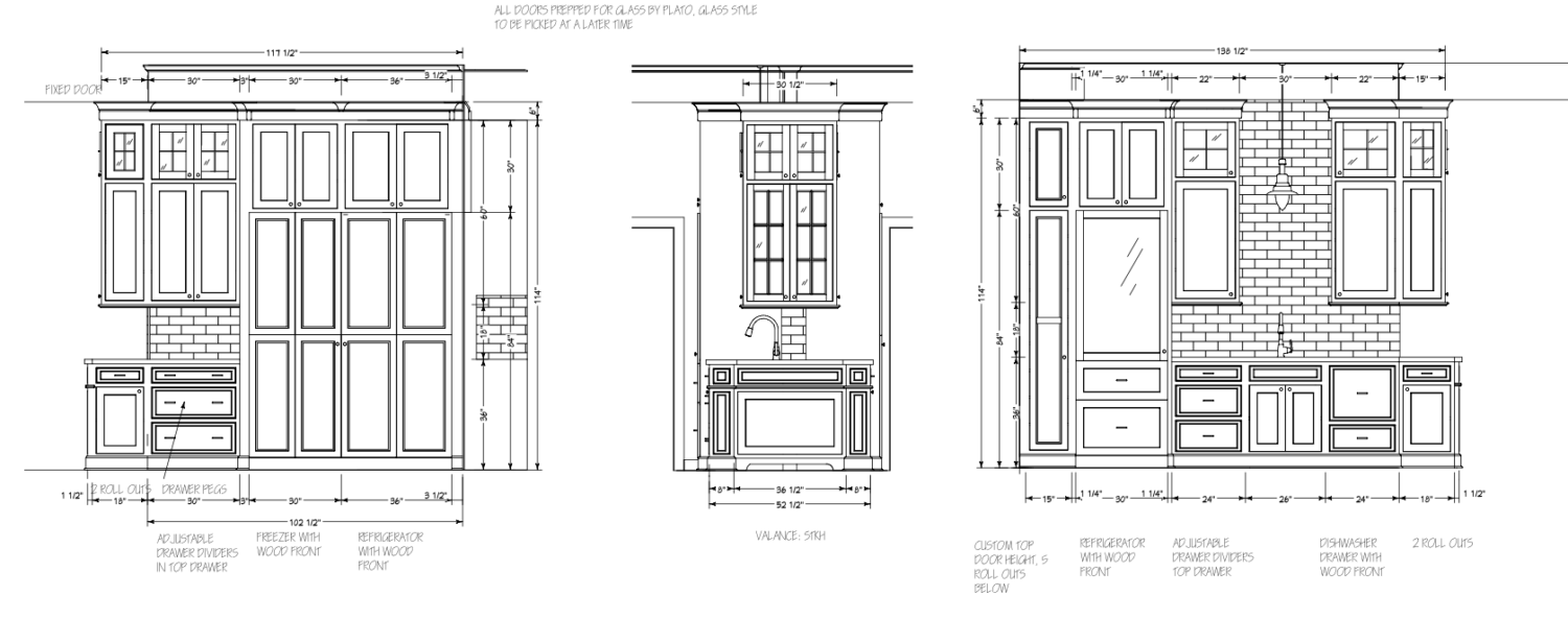 Cabinet appliance panels on plan and elevation